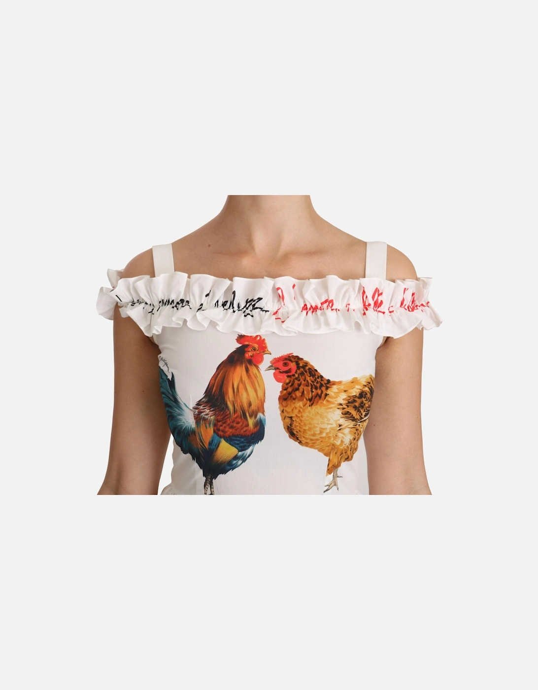 Chicken Print Midi Dress Ruffled Tiered Dress Women - White Dresses