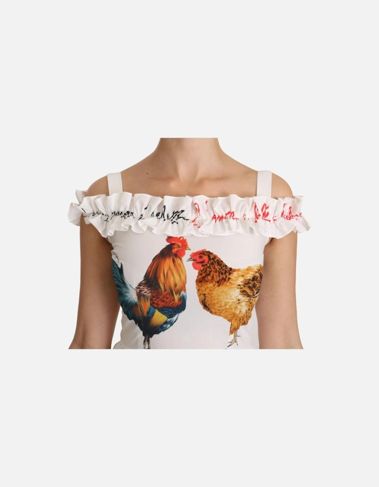 Chicken Print Midi Dress Ruffled Tiered Dress Women - White Dresses