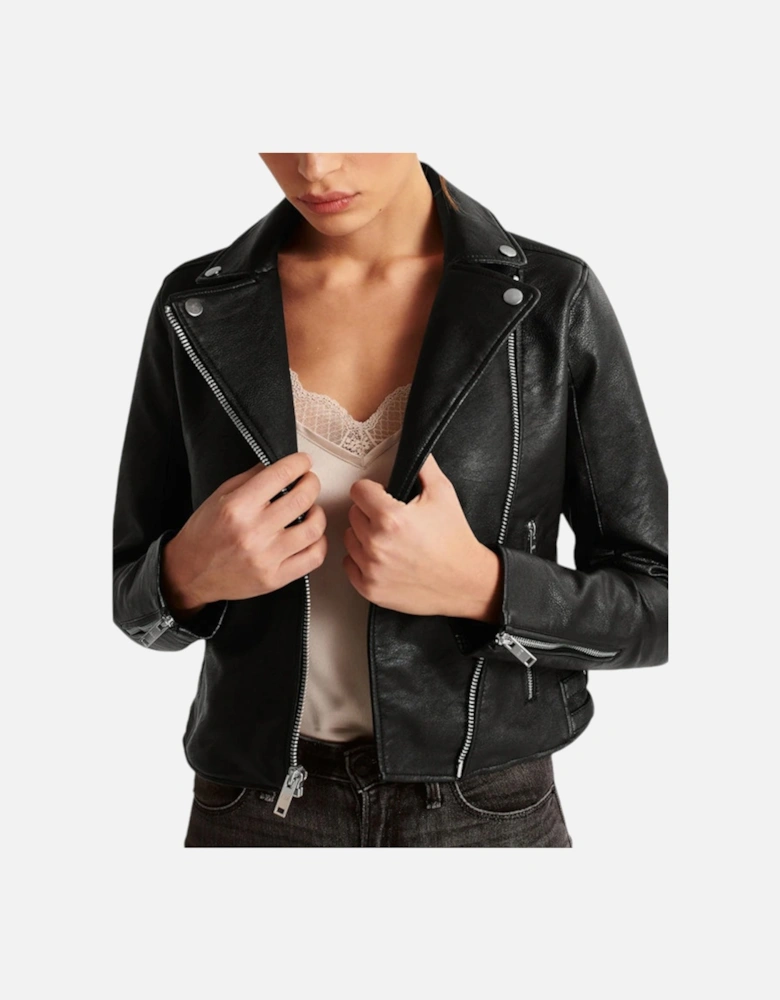 Womens Leather Jacket Vegan Faux Moto Biker Winter A&F Black