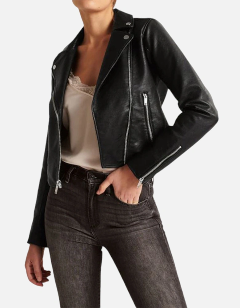 Womens Leather Jacket Vegan Faux Moto Biker Winter A&F Black