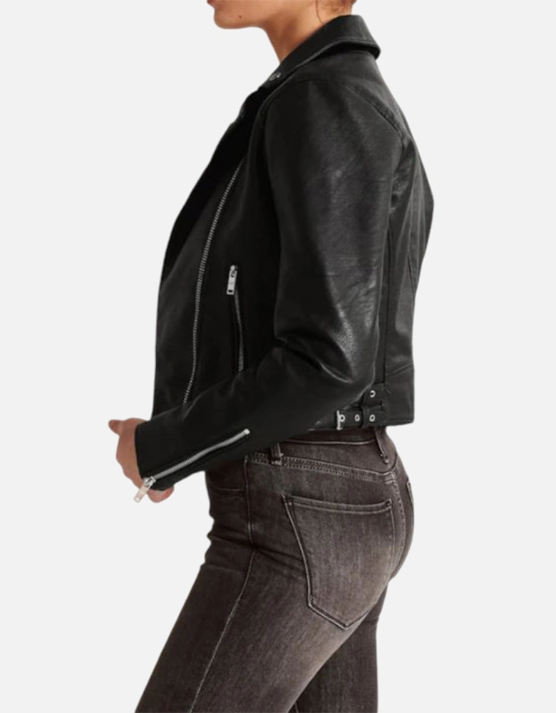 Womens Leather Jacket Vegan Faux Moto Biker Winter A&F Black