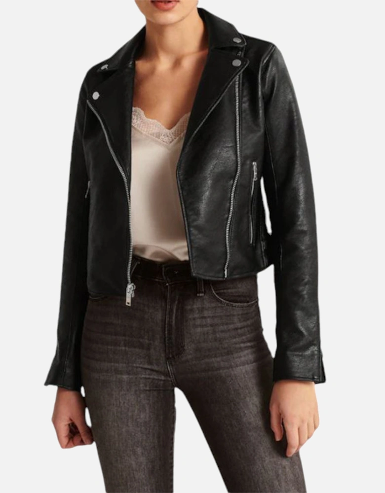 Womens Leather Jacket Vegan Faux Moto Biker Winter A&F Black