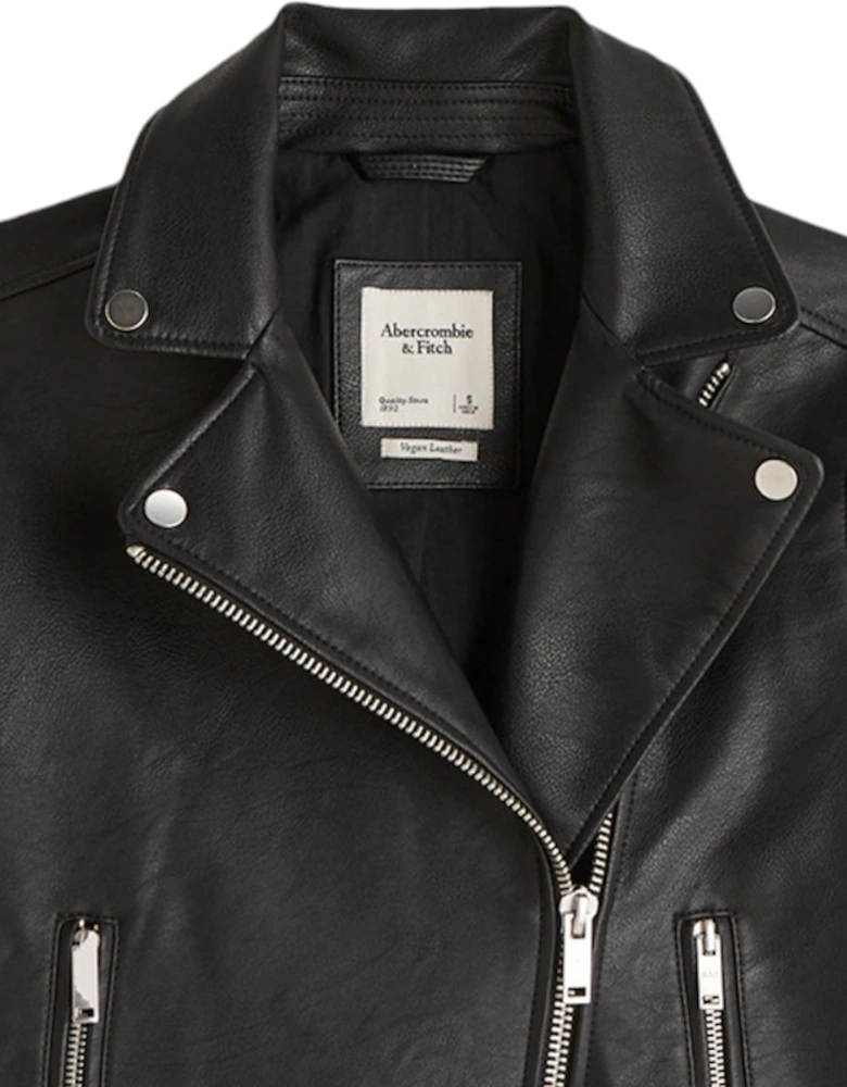 Womens Leather Jacket Vegan Faux Moto Biker Winter A&F Black