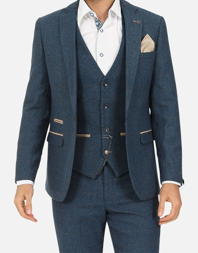 Mens Slim Fit Dion Check Suit Navy