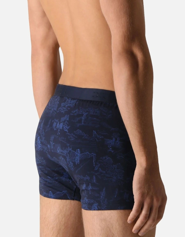 Toile 7 Print Pima Cotton Boxer Trunk, Navy