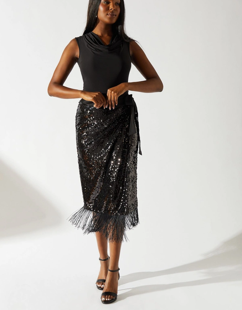 Party Sequin Fringe Hem Wrap Skirt