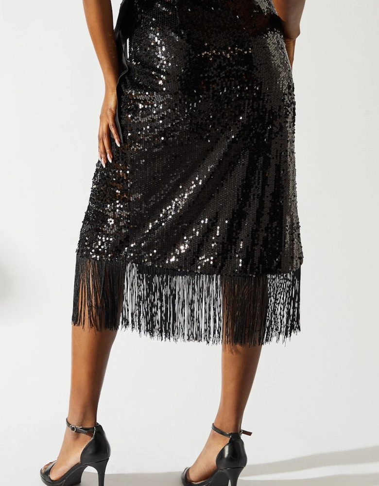 Party Sequin Fringe Hem Wrap Skirt