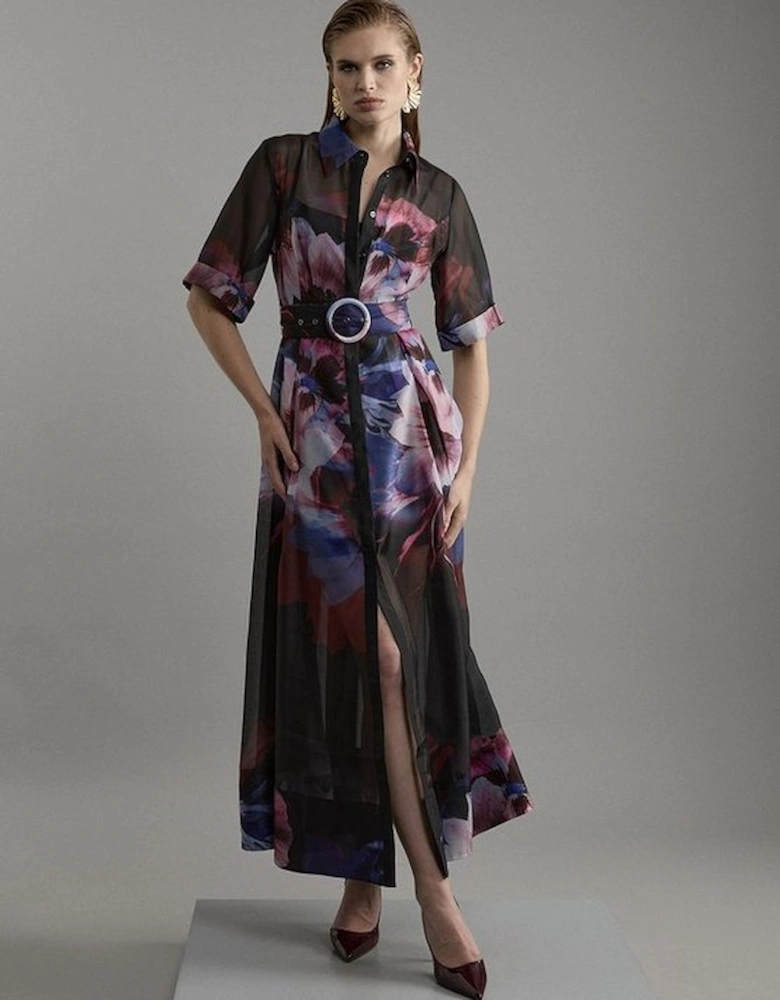 Tall Organdie Printed Shirt Maxi Dress