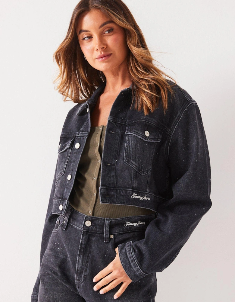 Boxy Cropped Denim Jacket - Black