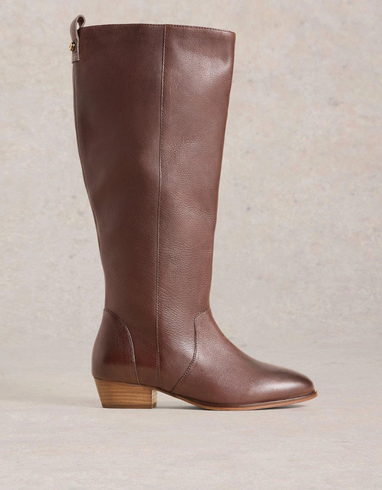 Wide Fit Leather Knee Boot - Brown