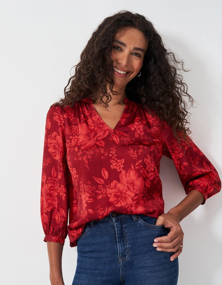 Hope Floral Satin Top - Red