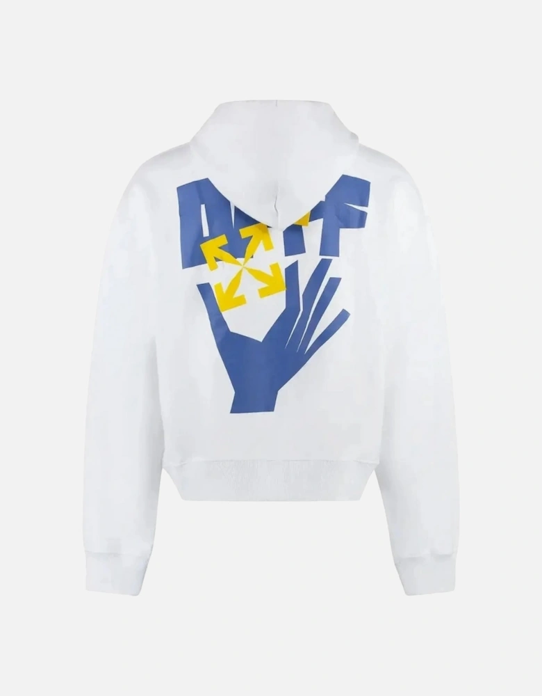 Oversized Fit Hands Arrow Logo White Hoodie