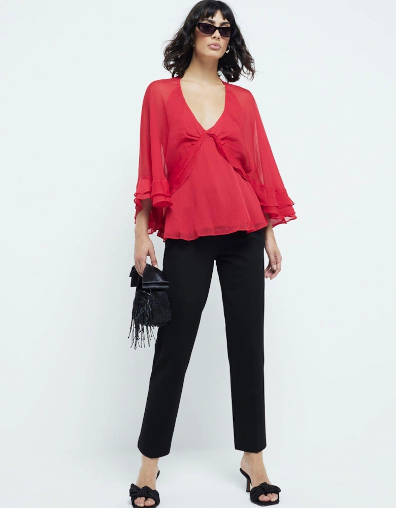 Ruffle Cape Top - Dark Red