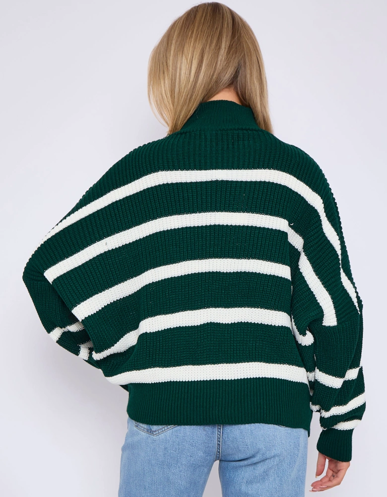 Green Chunky Knit High Neck Jumper