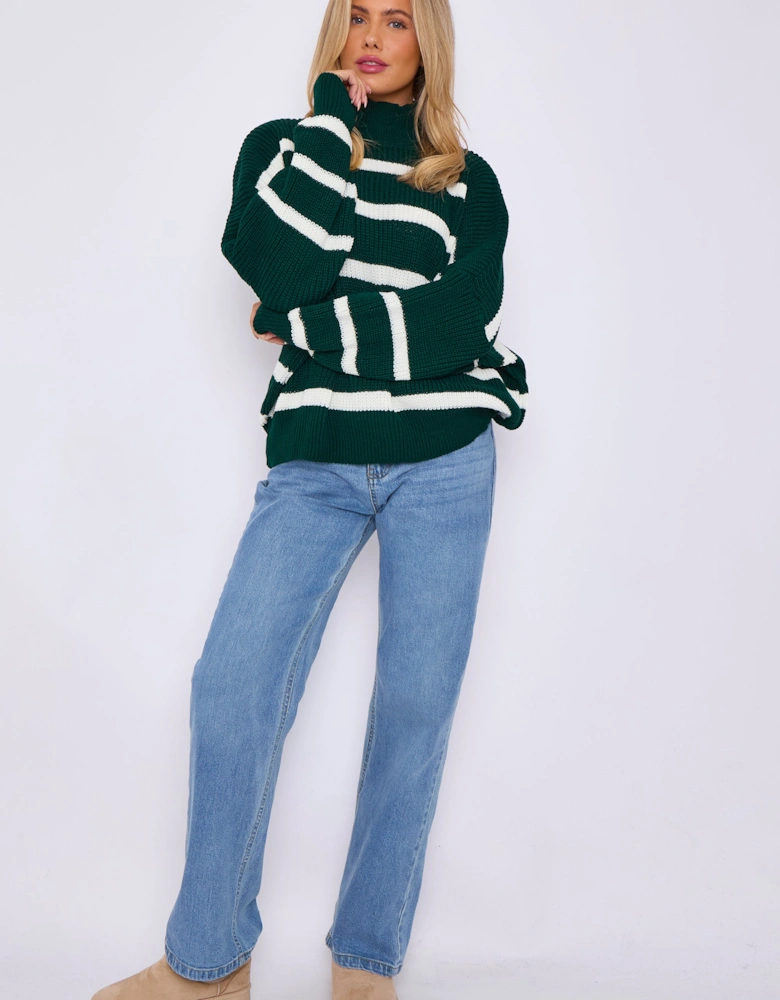 Green Chunky Knit High Neck Jumper
