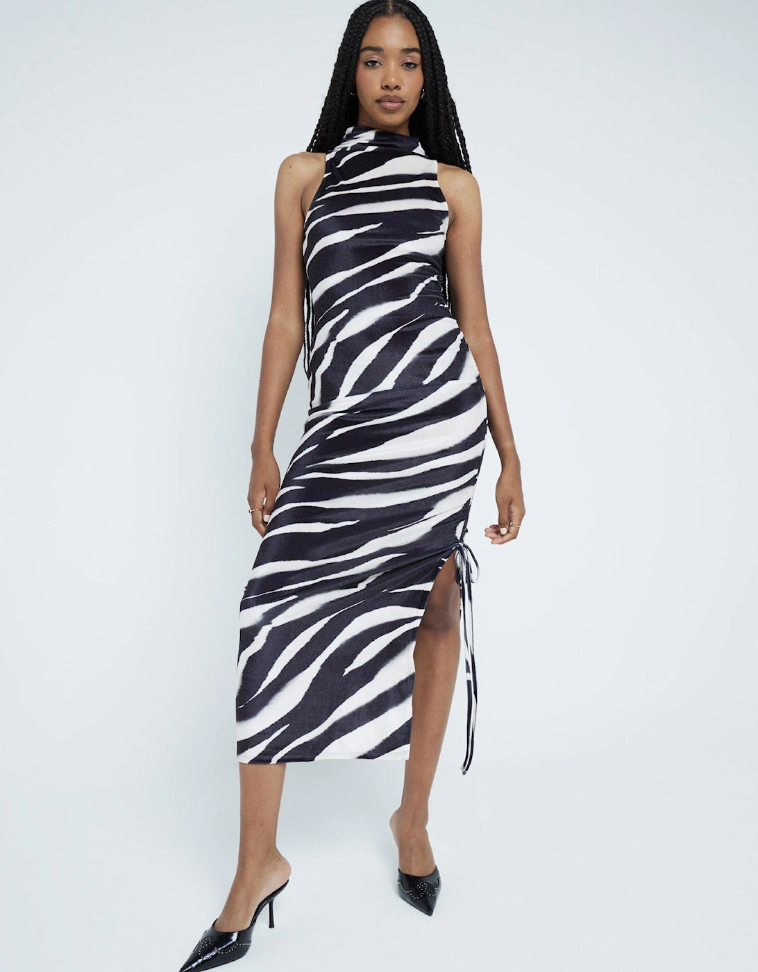 Zebra Velvet Ruched Midi Dress - Black, 5 of 4