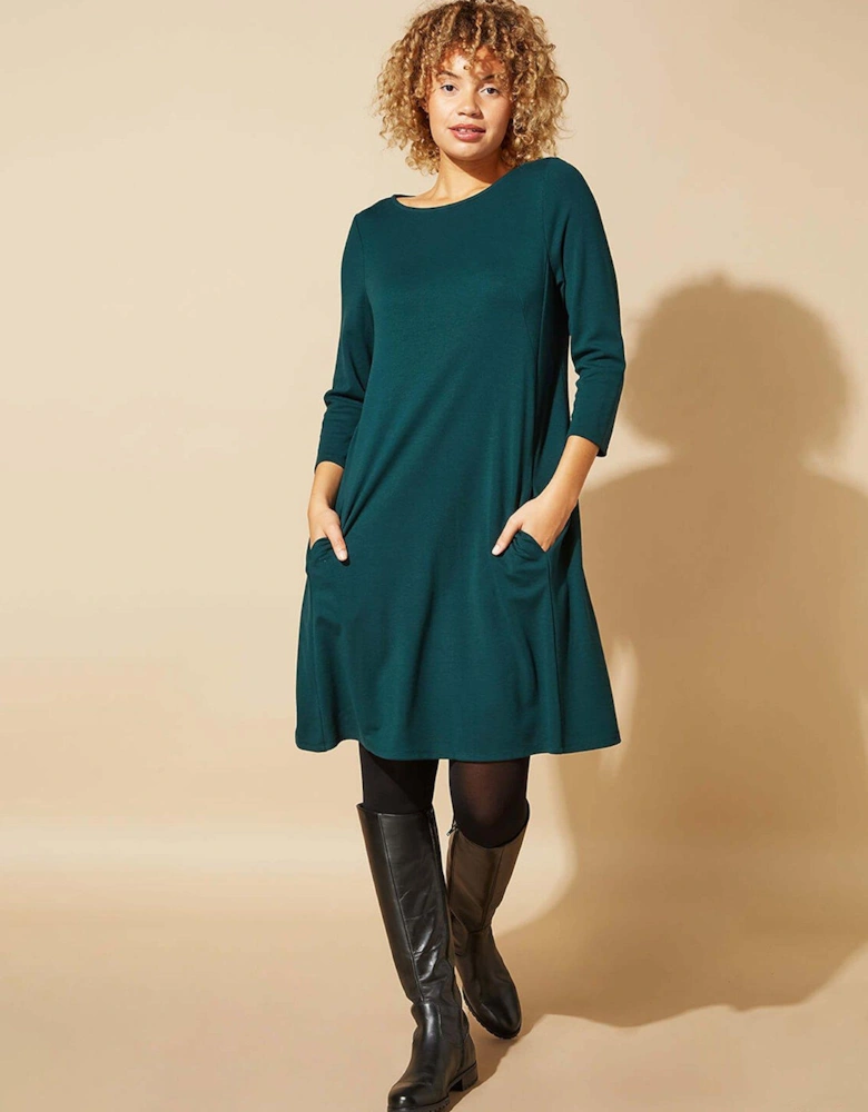 A-line Pocket Detail Swing Dress - Forest Green