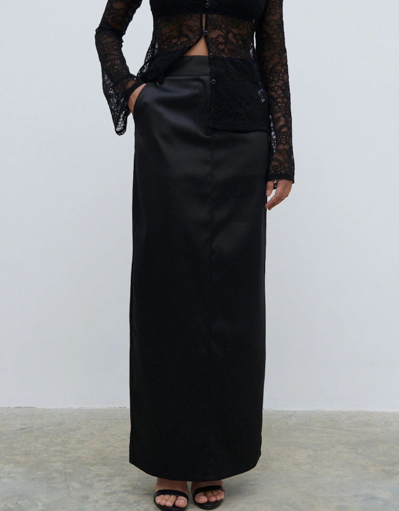 Beck Satin Tailored Maxi Skirt - Black