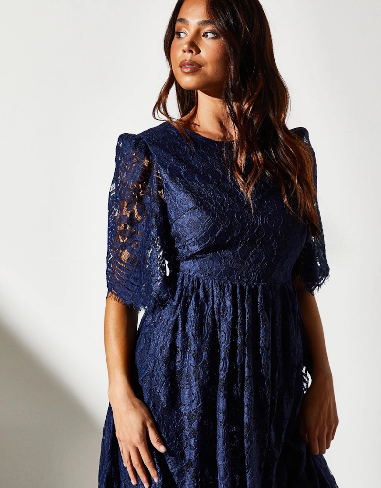 Petite Lace Short Sleeve Midi Dress