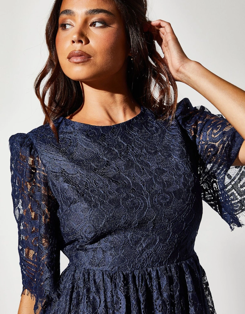 Petite Lace Short Sleeve Midi Dress