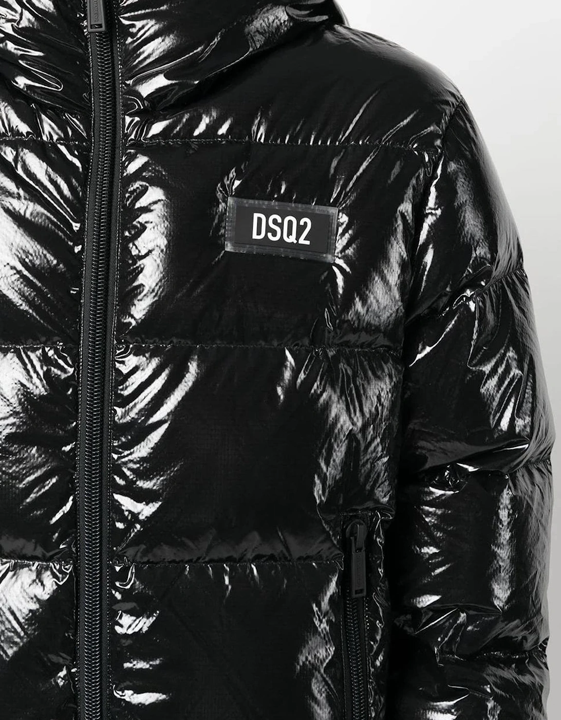 Logo Patch Hooded Down Coat in Black