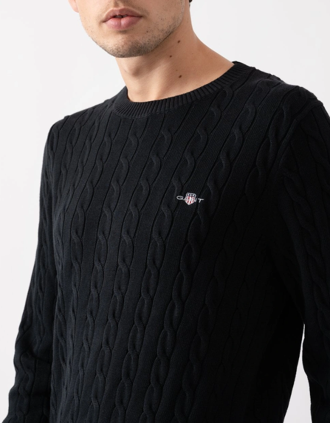 Mens Cotton Cable Knit Crew Neck Jumper