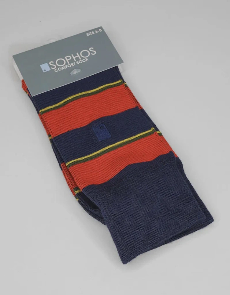 Country Stripe Bamboo  Sock - Navy/Red/Green/Yellow