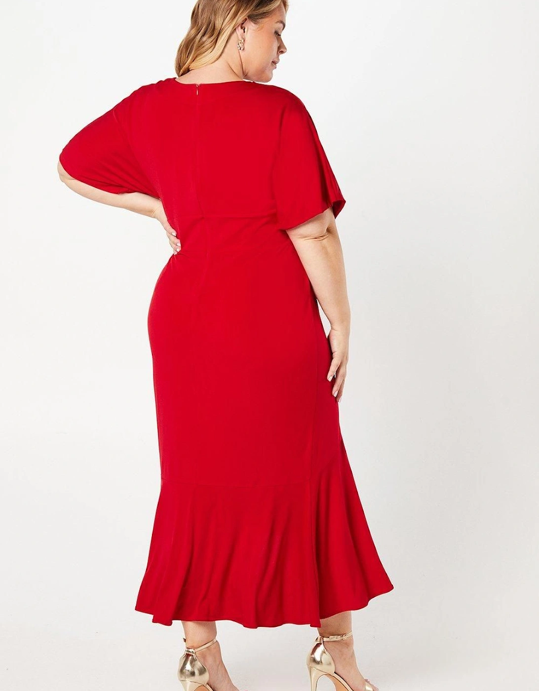 Plus Jersey Wrap Front Midi With Ruffle