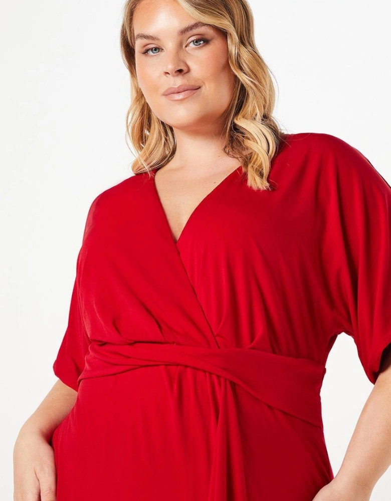 Plus Jersey Wrap Front Midi With Ruffle