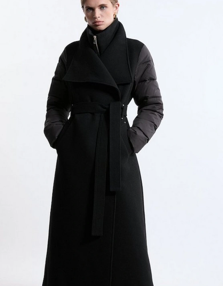 Tall Wool Blend Hybrid Puffer Belted Midi Coat