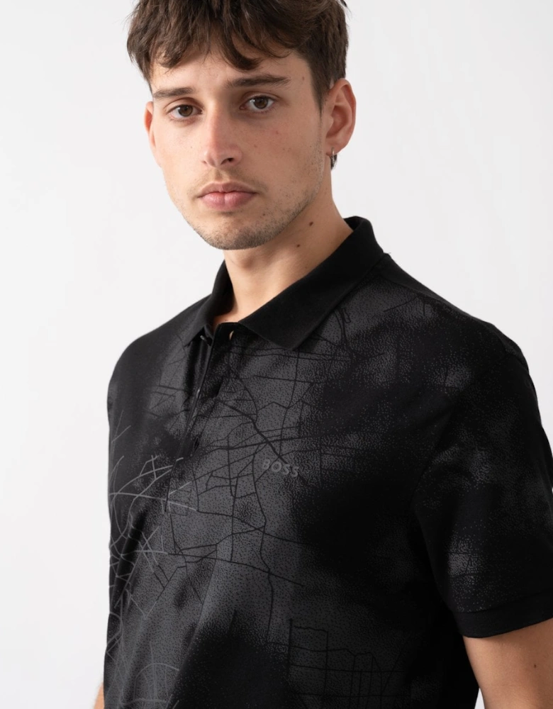 BOSS Green Paddy 3 Mens Cotton-Blend Polo Shirt with Decorative Reflective Print