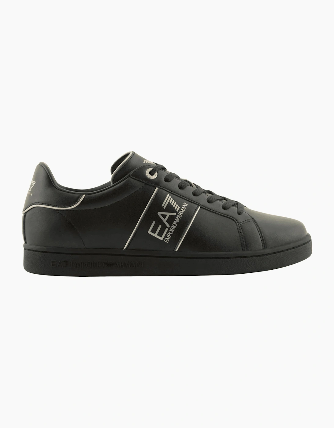EA7 Men's Lace Up Black Leather Trainer - Size: 7