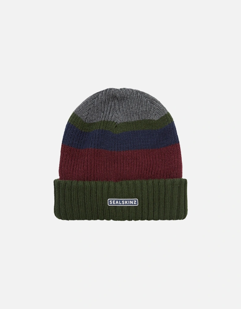 Unisex Cromer Waterproof Roll Cuff Striped Beanie - Olive