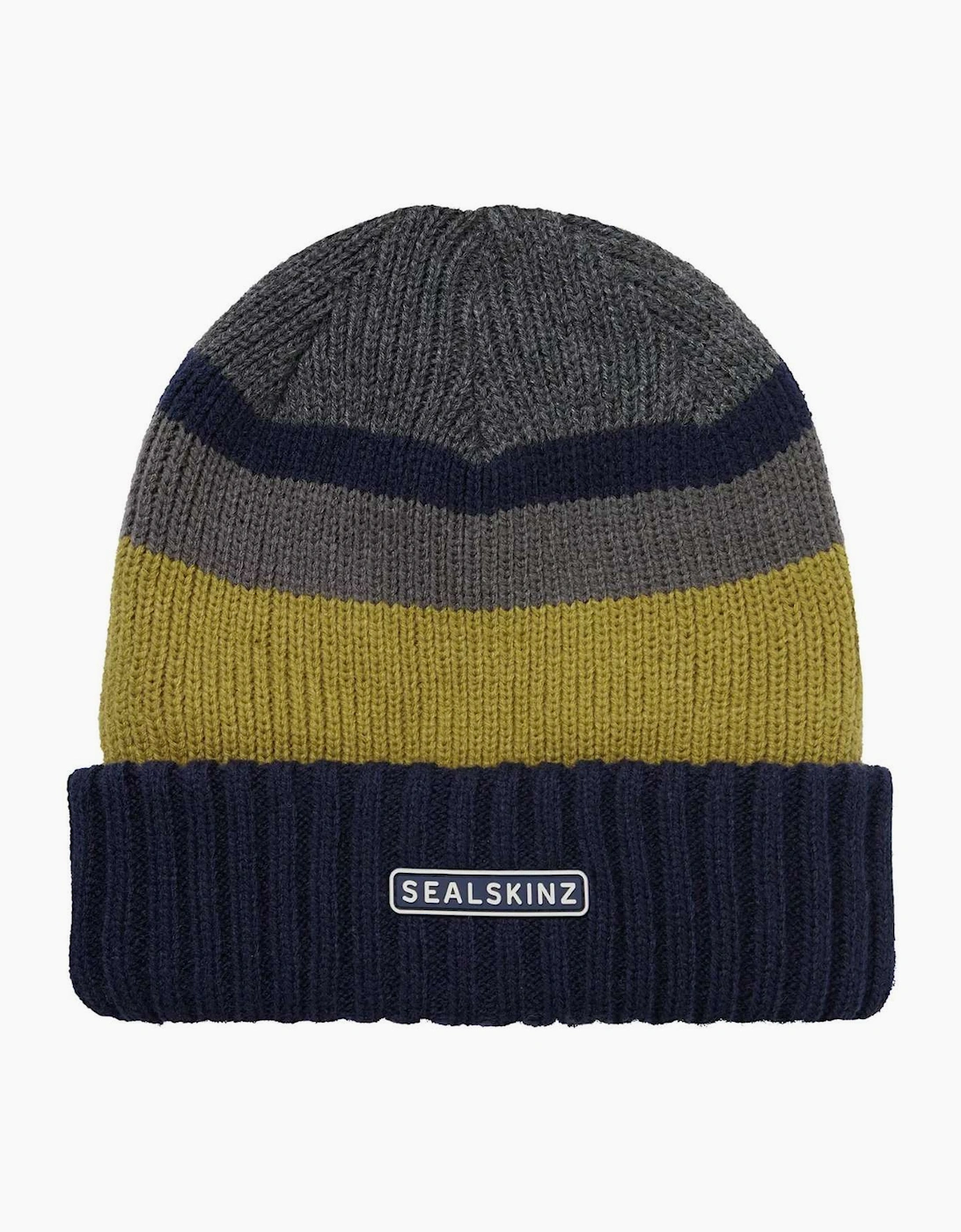 SealSkinz Men's Sealskinz Unisex Cromer Waterproof Roll Cuff Striped Beanie - Olive - Navy