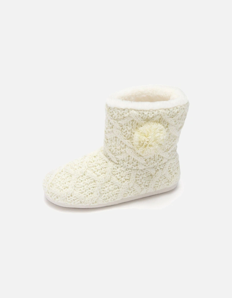 Cable Knit Bootie Slipper - Cream