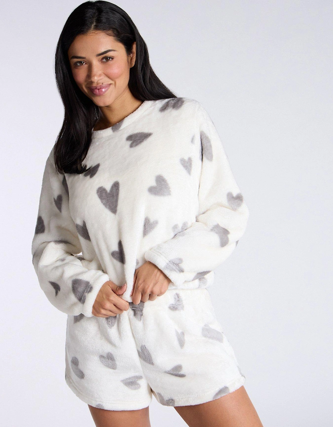 Heart Plush Crew & Short Pj Set - Ivory Mix, 2 of 1