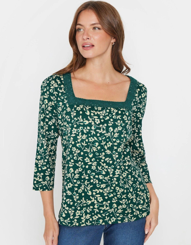 Floral Square Neck Top - Green