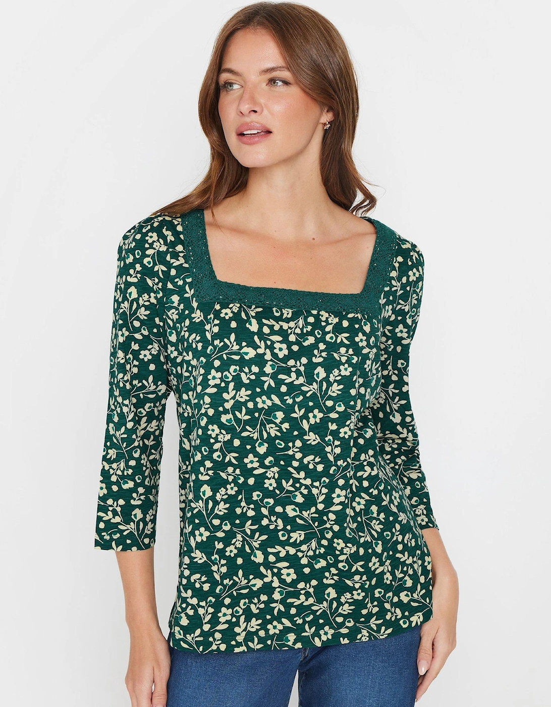 Floral Square Neck Top - Green, 2 of 1