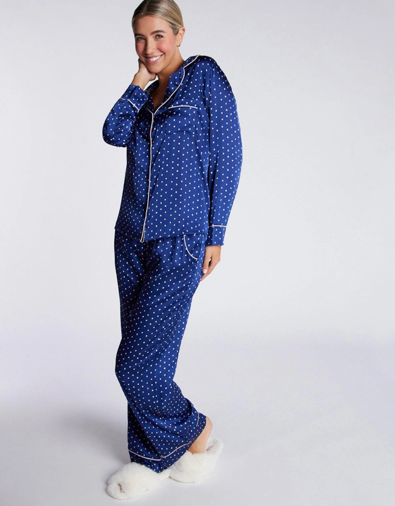 Luxe Spot Long Sleeve Revere Pj Set - Navy Mix