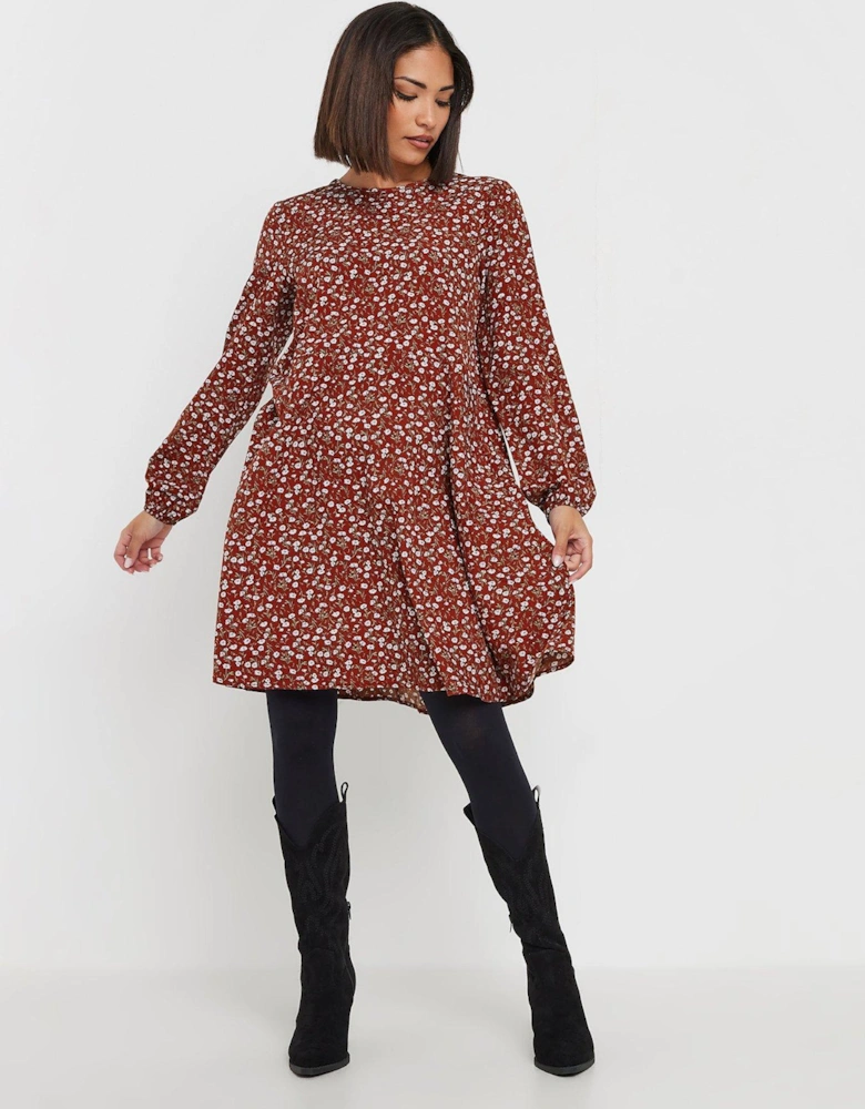 Petite Ditsy Long Sleeve Mini Dress - Red