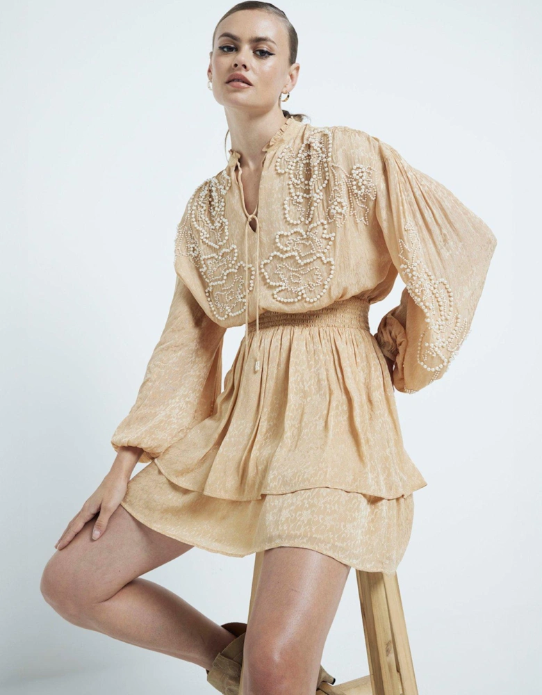 Emb Mini Dress - Beige