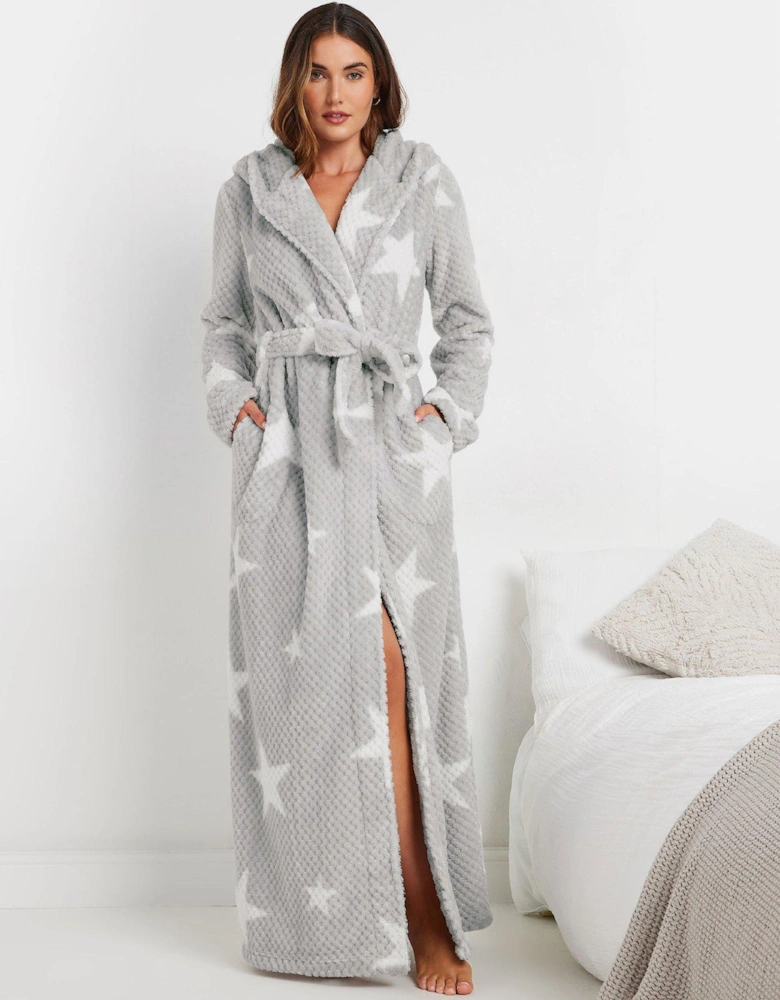 Tall Honeycomb Star Hooded Maxi Robe - Grey