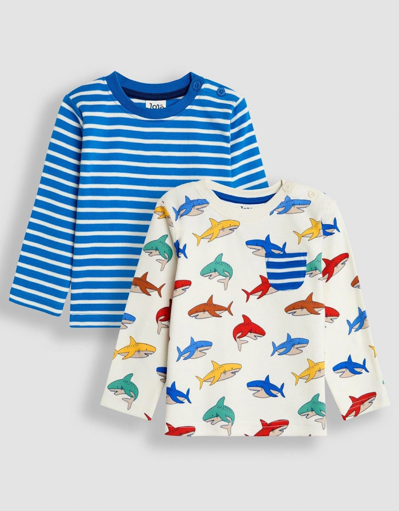 Boys 2-Pack Shark Print & Plain Tops - Cream