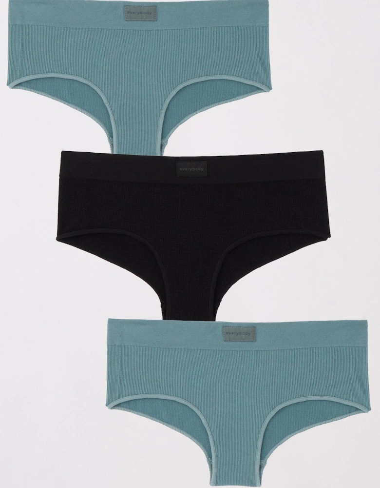 3pk Seamless Hipster Briefs - Black/Teal