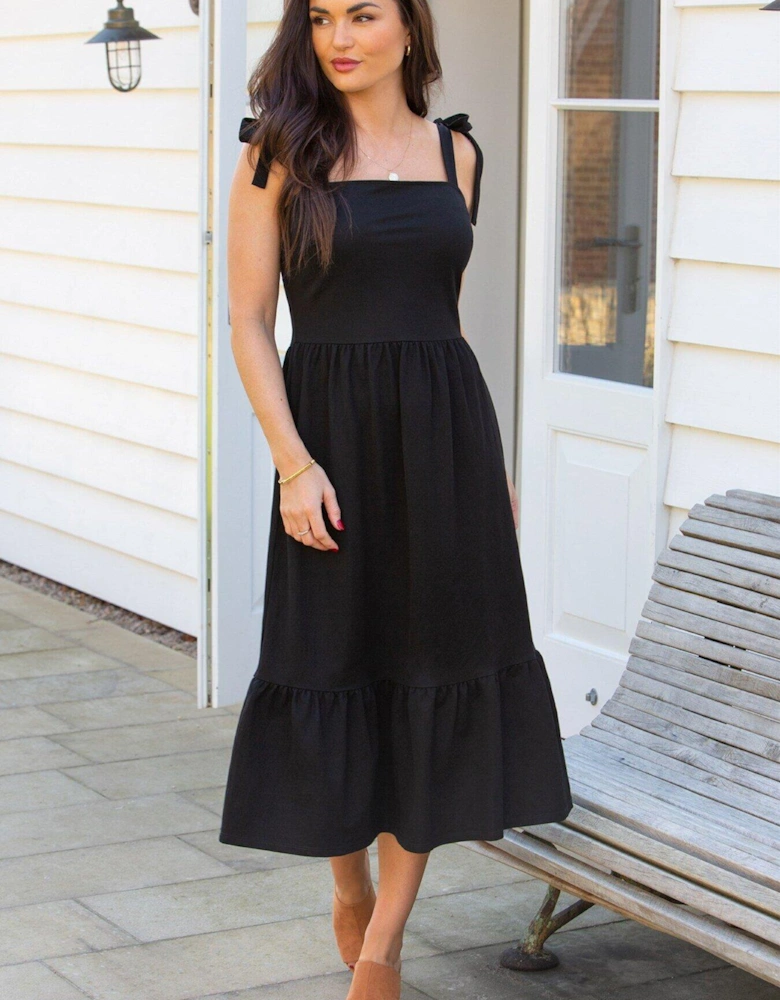 Laura Jersey Tie Strap Tiered Maxi Dress - Black