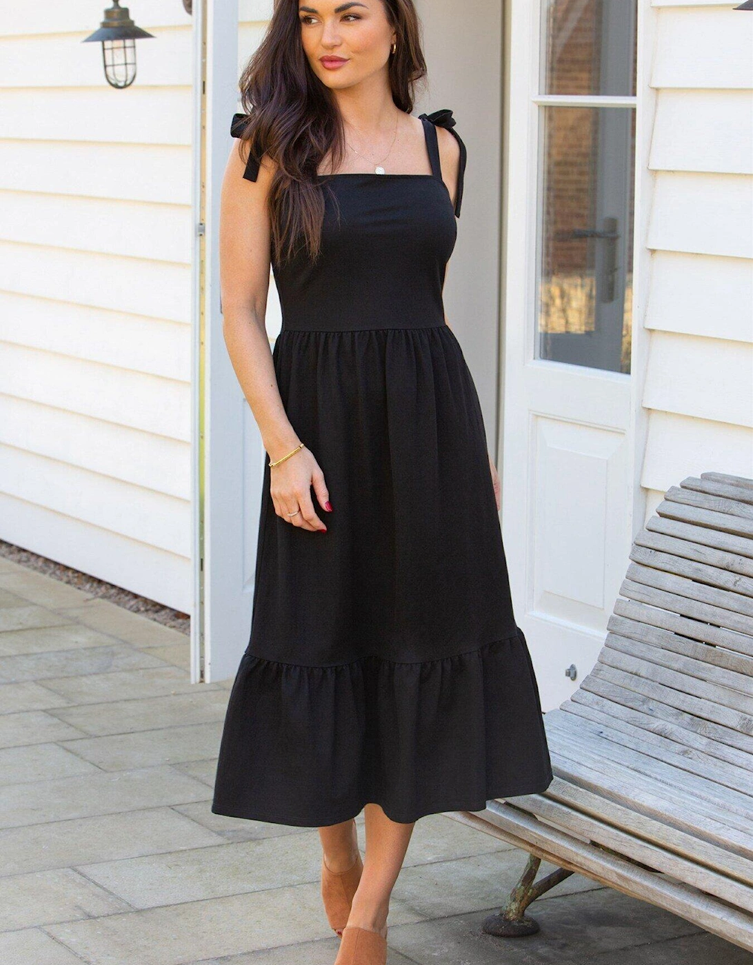 Laura Jersey Tie Strap Tiered Maxi Dress - Black, 2 of 1