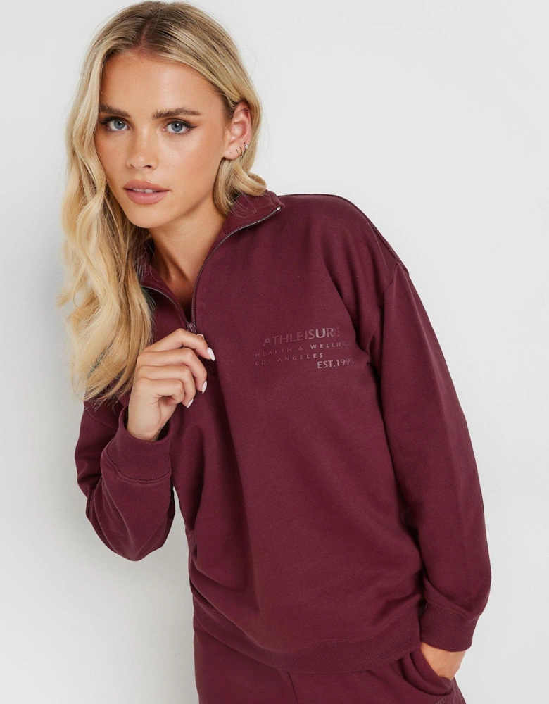 Petite Athleisure Zip Through Sweat Top - Red