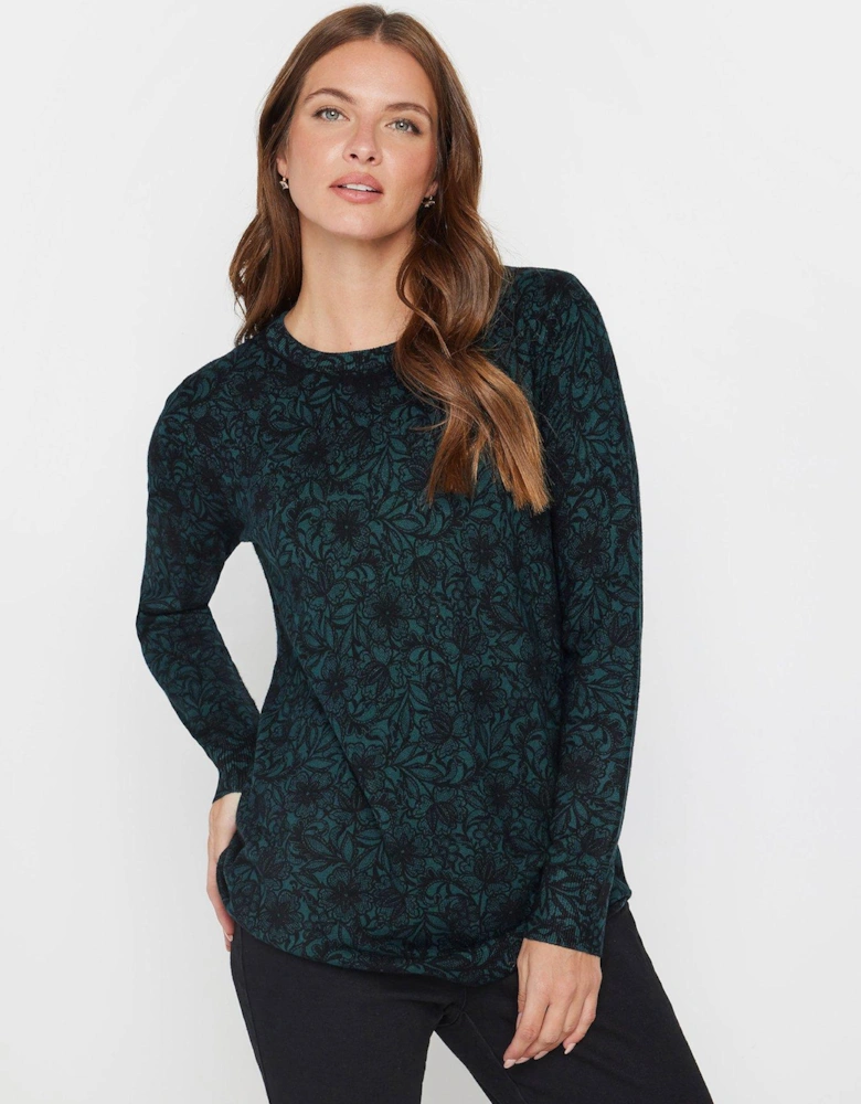 Lace Print Tunic Jumper - Blue