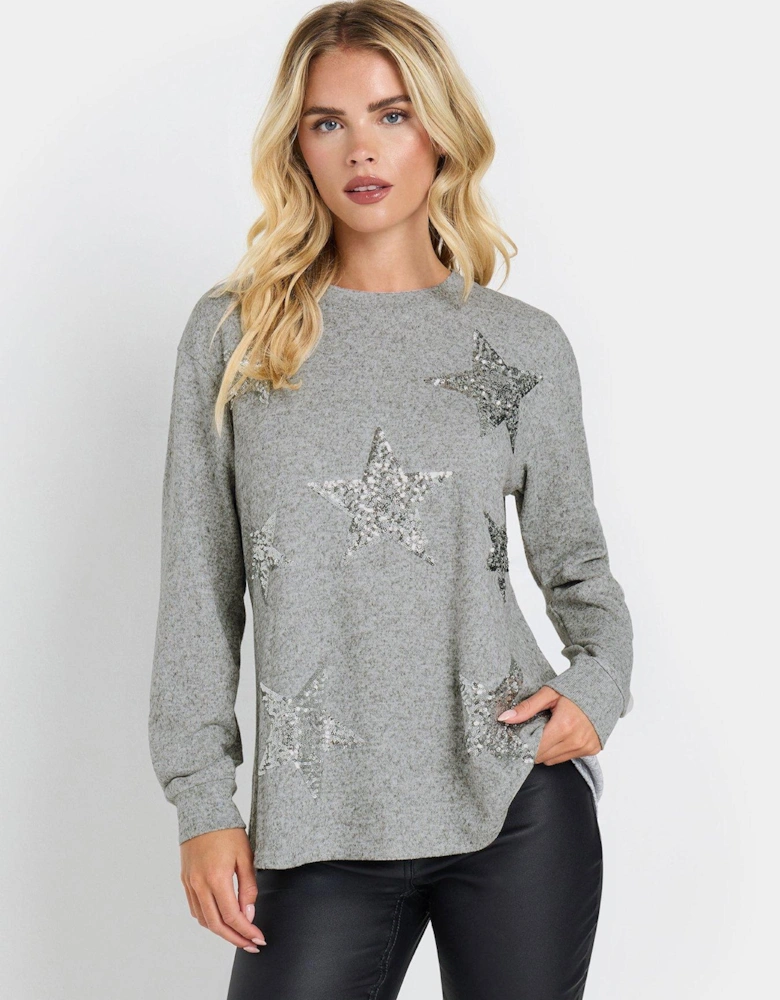 Petite Sequin Star Top - Grey