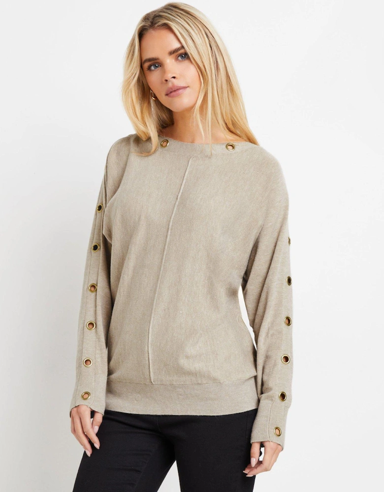 Petite Knitted Round Neck Jumper - Natural